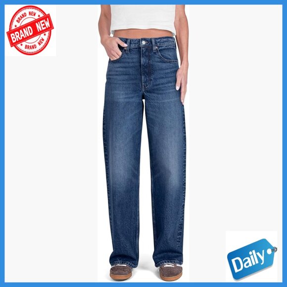 High Rise Wide Leg Jeans Loose Straight Fit 99% Cotton Stretch